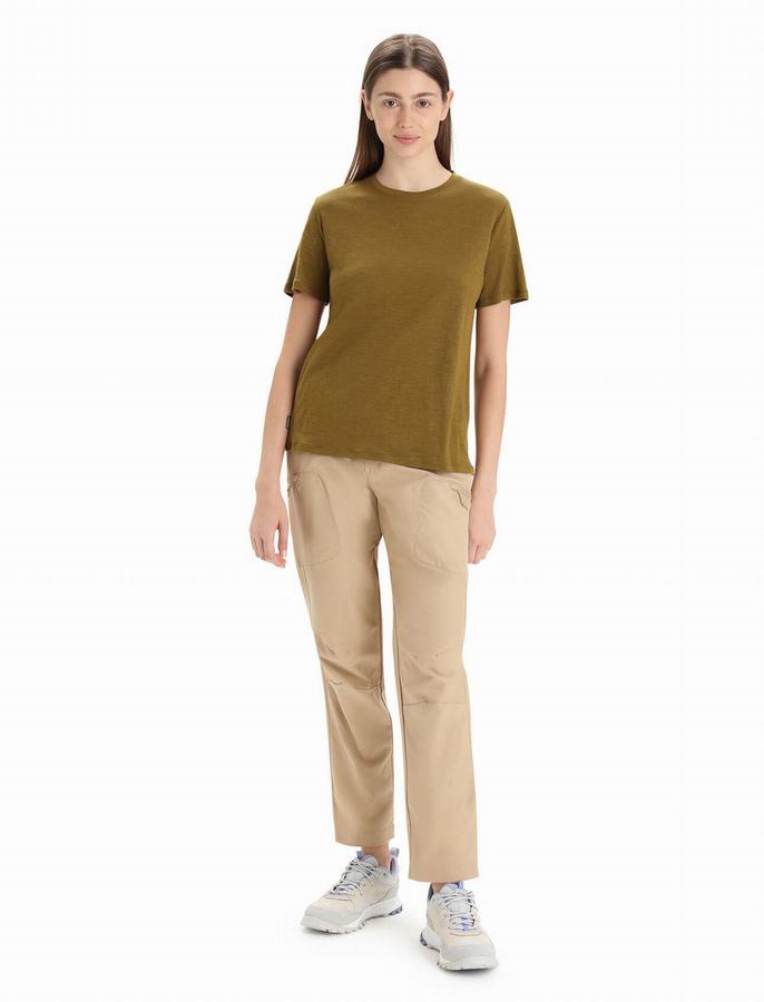 Camiseta Icebreaker Merino Linen Corta Sleeve Mujer Verdes Oscuro | RJS8429WI