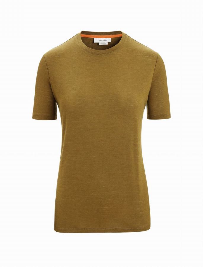 Camiseta Icebreaker Merino Linen Corta Sleeve Mujer Verdes Oscuro | RJS8429WI