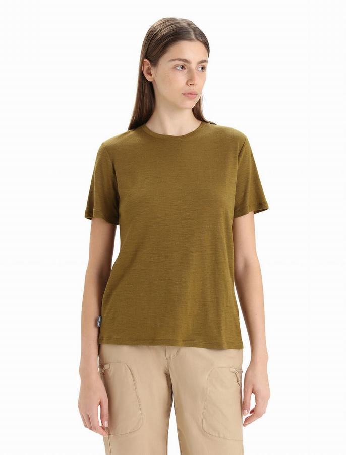 Camiseta Icebreaker Merino Linen Corta Sleeve Mujer Verdes Oscuro | RJS8429WI