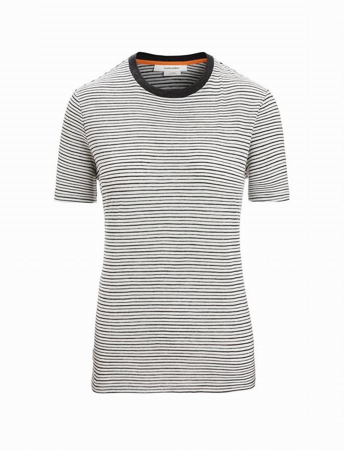 Camiseta Icebreaker Merino Linen Corta Sleeve Stripe Mujer Blancos Negros | RMF8628JV