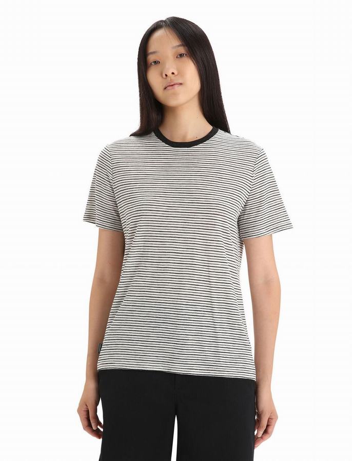 Camiseta Icebreaker Merino Linen Corta Sleeve Stripe Mujer Blancos Negros | RMF8628JV