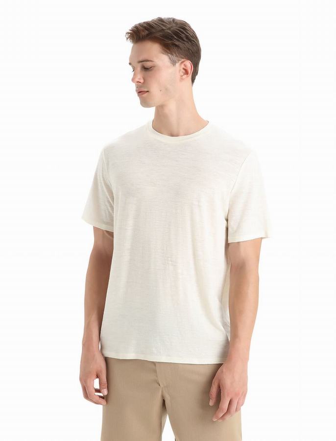 Camiseta Icebreaker Merino Linen Corta Sleeve Hombre Creme | VNX8122HI