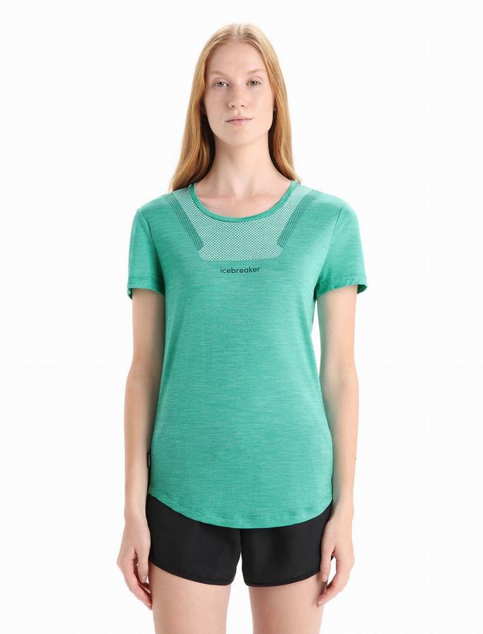 Camiseta Icebreaker Merino Sphere II Corta Sleeve Hitt Mujer Verdes Claro | IEQ2719WL