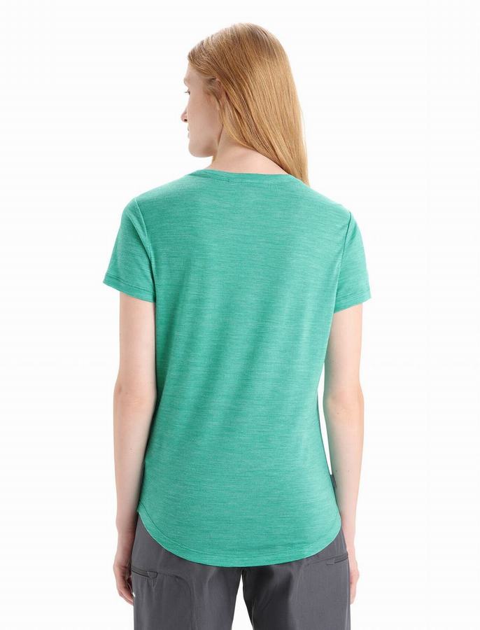 Camiseta Icebreaker Merino Sphere II Corta Sleeve Scoop Mujer Verdes Claro | PEK8130IX