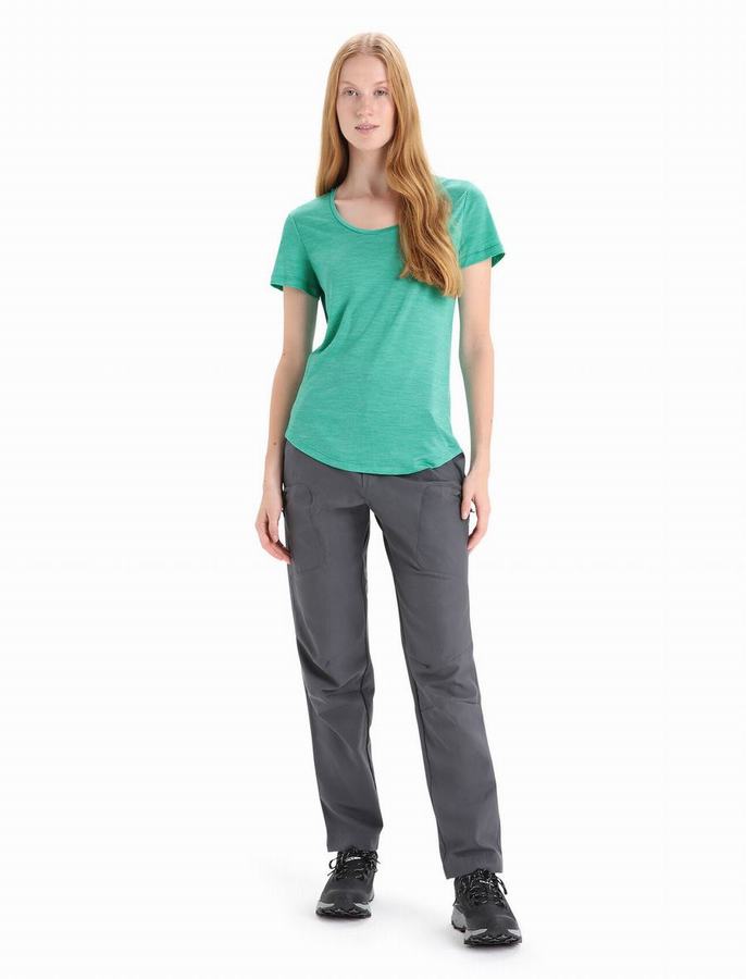 Camiseta Icebreaker Merino Sphere II Corta Sleeve Scoop Mujer Verdes Claro | PEK8130IX