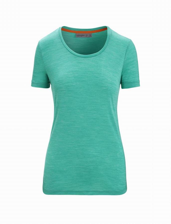 Camiseta Icebreaker Merino Sphere II Corta Sleeve Scoop Mujer Verdes Claro | PEK8130IX