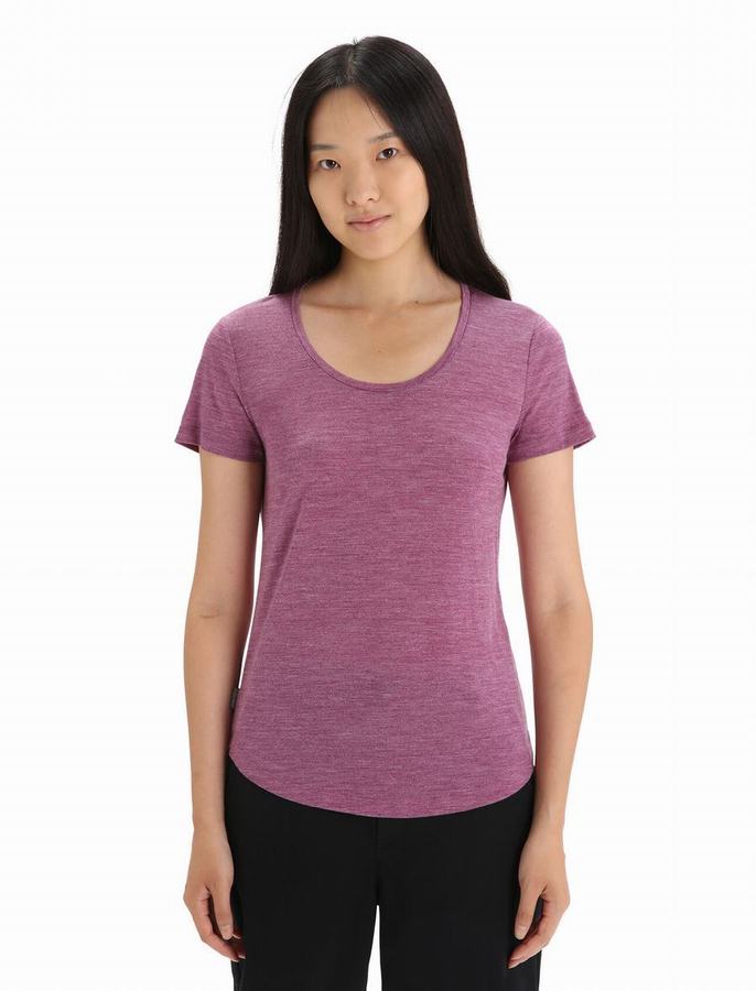 Camiseta Icebreaker Merino Sphere II Corta Sleeve Scoop Mujer Morados | UNH6212AB