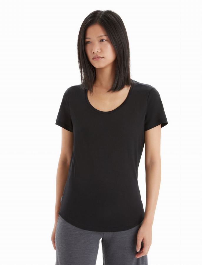 Camiseta Icebreaker Merino Sphere II Corta Sleeve Scoop Mujer Negros | ZHL8765UD