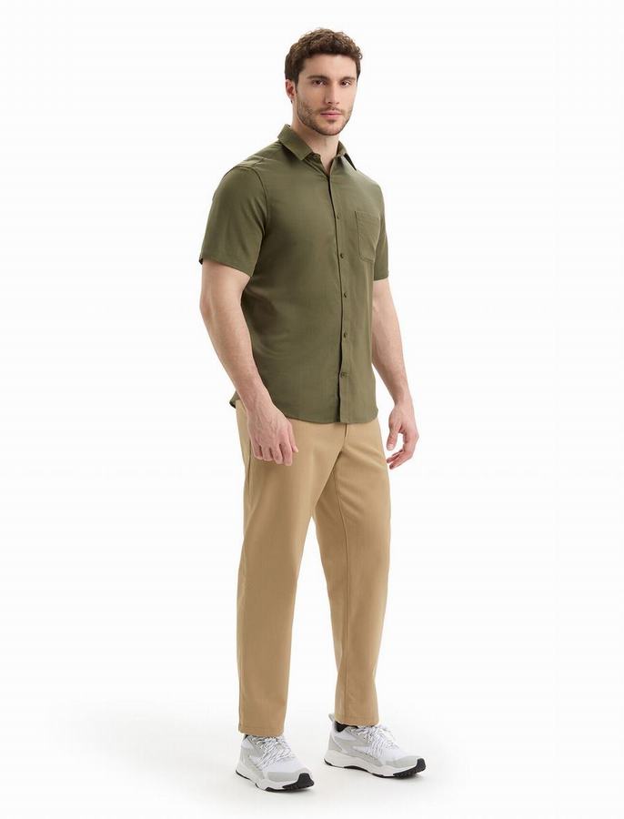 Camiseta Icebreaker Merino Steveston Corta Sleeve Hombre Verde Oliva | EGI5389PB