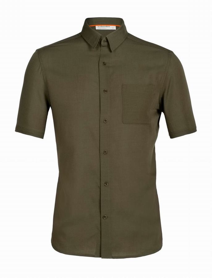 Camiseta Icebreaker Merino Steveston Corta Sleeve Hombre Verde Oliva | EGI5389PB