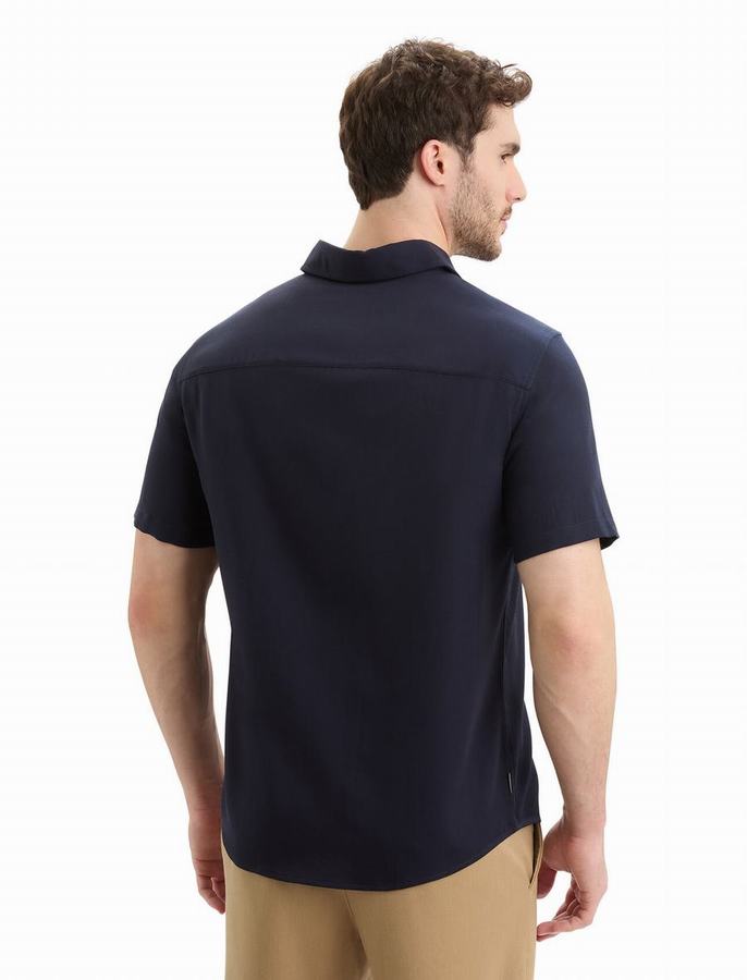 Camiseta Icebreaker Merino Steveston Corta Sleeve Hombre Azul Marino | JLS3059DF