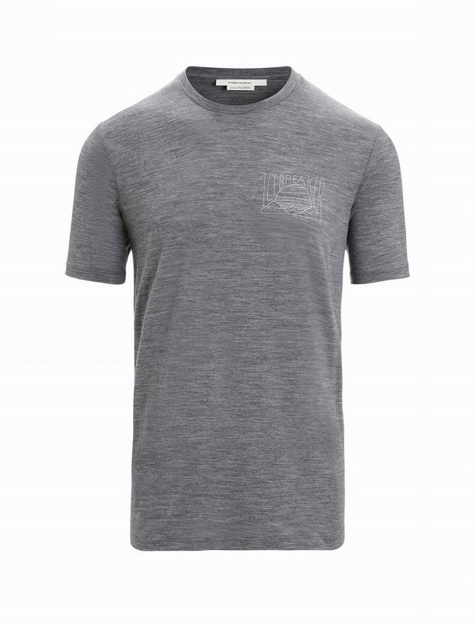 Camiseta Icebreaker Merino Tech Lite II Corta Sleeve Mountain Sunset Hombre Grises | ARQ6267TD