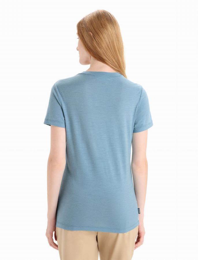 Camiseta Icebreaker Merino Tech Lite II Corta Sleeve Scoop Reflection Lines Mujer Azules | BNB8341RW