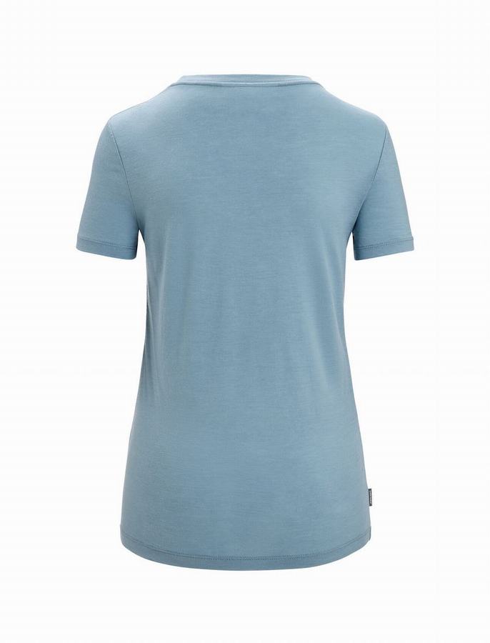 Camiseta Icebreaker Merino Tech Lite II Corta Sleeve Scoop Reflection Lines Mujer Azules | BNB8341RW