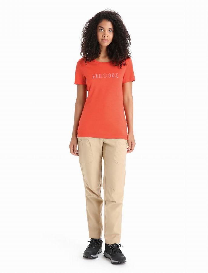 Camiseta Icebreaker Merino Tech Lite II Corta Sleeve Moon Phase Mujer Naranjas | BSA4141SU