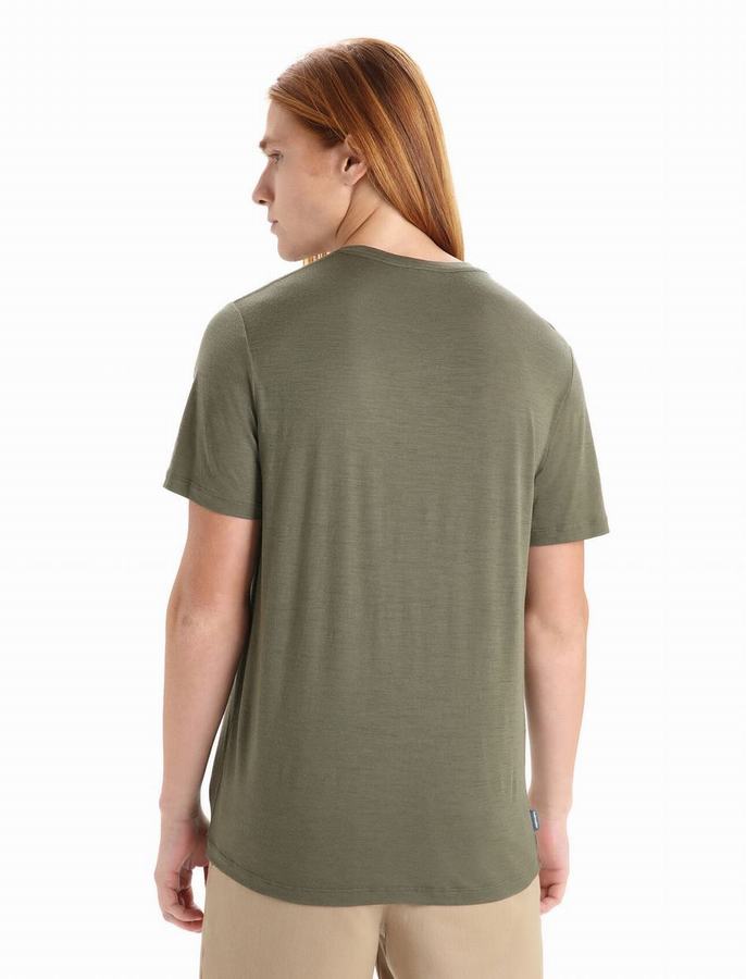 Camiseta Icebreaker Merino Tech Lite II Corta Sleeve Camping Grounds Hombre Verde Oliva | CZP1467MK