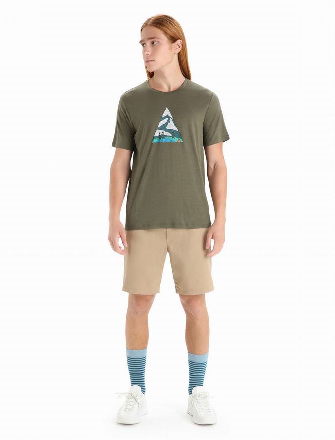 Camiseta Icebreaker Merino Tech Lite II Corta Sleeve Camping Grounds Hombre Verde Oliva | CZP1467MK