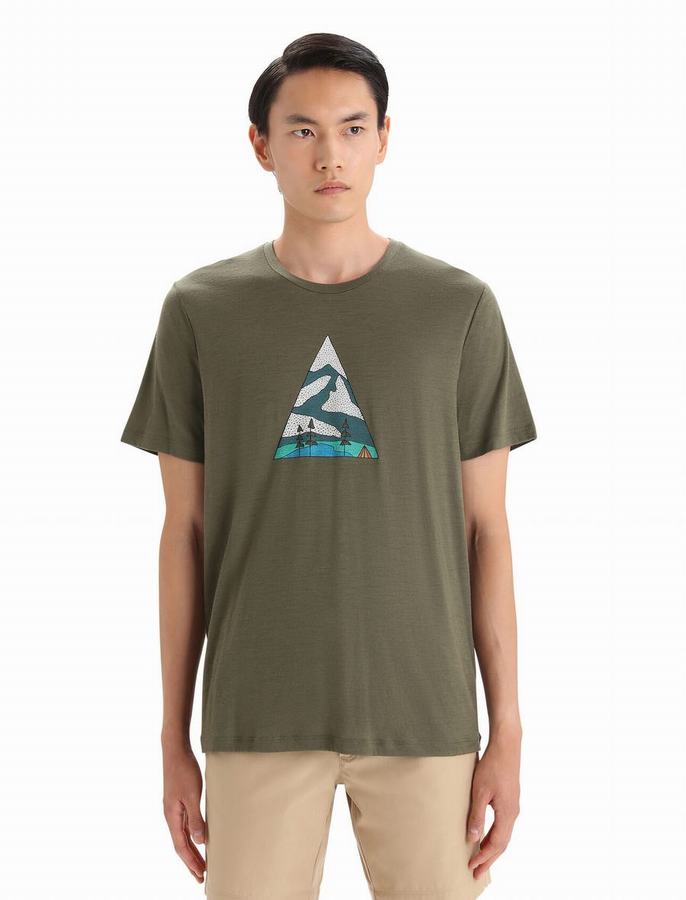 Camiseta Icebreaker Merino Tech Lite II Corta Sleeve Camping Grounds Hombre Verde Oliva | CZP1467MK