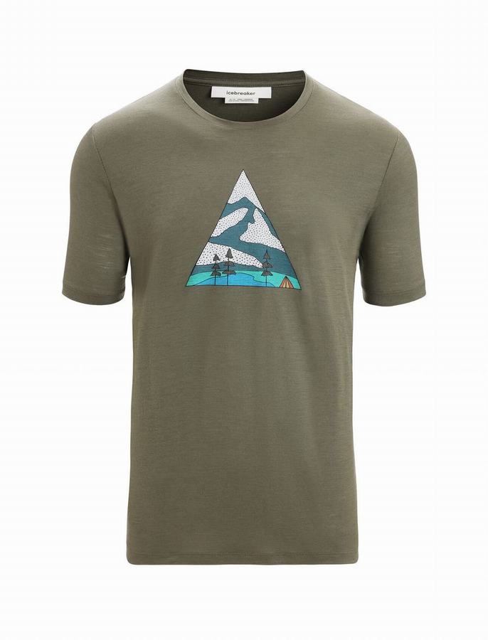 Camiseta Icebreaker Merino Tech Lite II Corta Sleeve Camping Grounds Hombre Verde Oliva | CZP1467MK