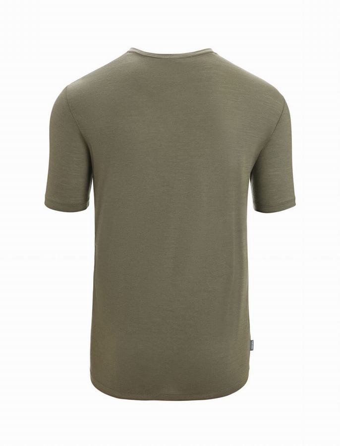 Camiseta Icebreaker Merino Tech Lite II Corta Sleeve Camping Grounds Hombre Verde Oliva | CZP1467MK