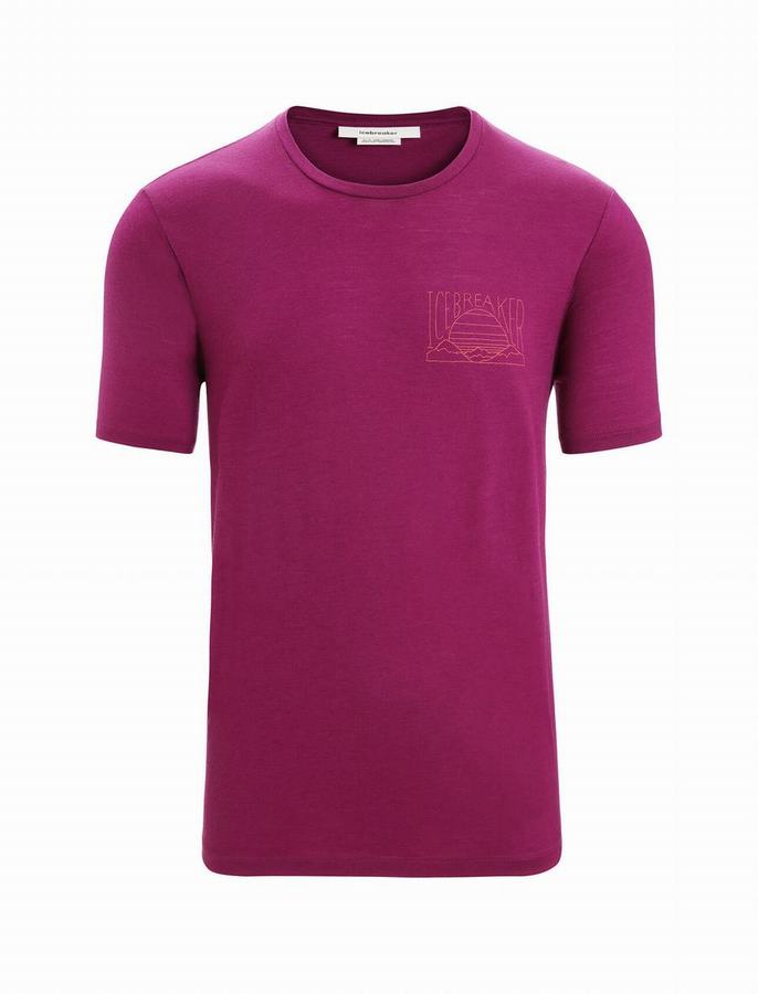 Camiseta Icebreaker Merino Tech Lite II Corta Sleeve Mountain Sunset Hombre Morados Oscuro | EIE618FG