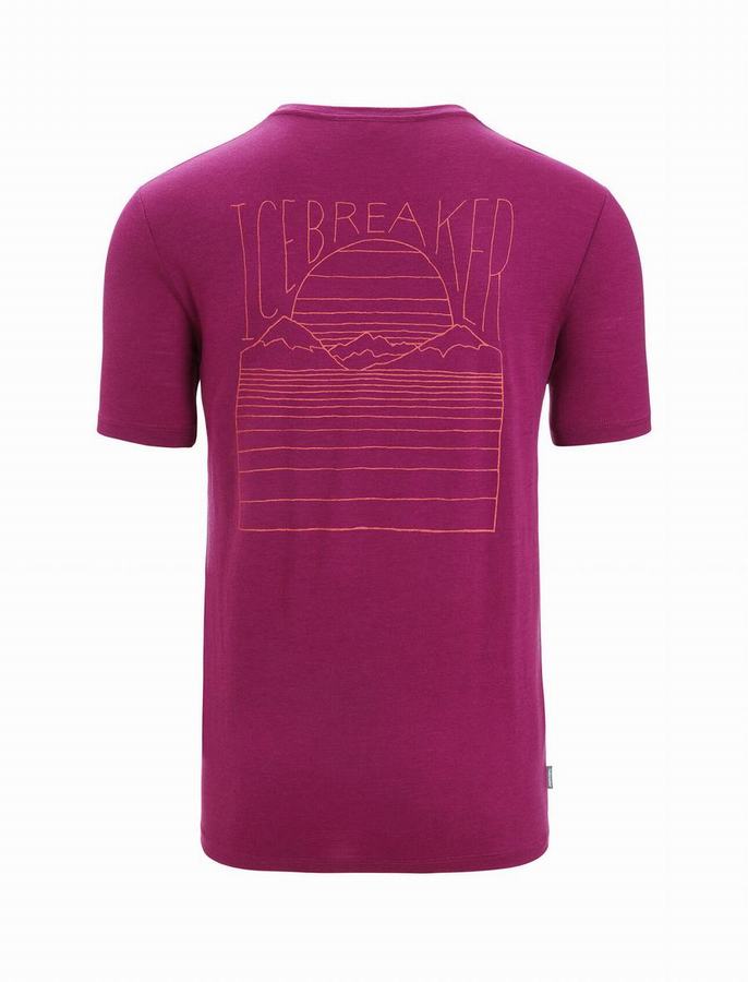 Camiseta Icebreaker Merino Tech Lite II Corta Sleeve Mountain Sunset Hombre Morados Oscuro | EIE618FG