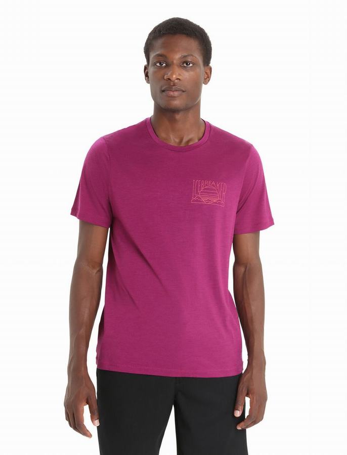 Camiseta Icebreaker Merino Tech Lite II Corta Sleeve Mountain Sunset Hombre Morados Oscuro | EIE618FG