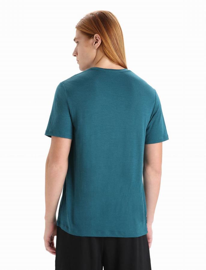 Camiseta Icebreaker Merino Tech Lite II Corta Sleeve Cadence Paths Hombre Azules Verdes | EZH2649QA