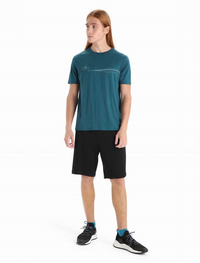 Camiseta Icebreaker Merino Tech Lite II Corta Sleeve Cadence Paths Hombre Azules Verdes | EZH2649QA