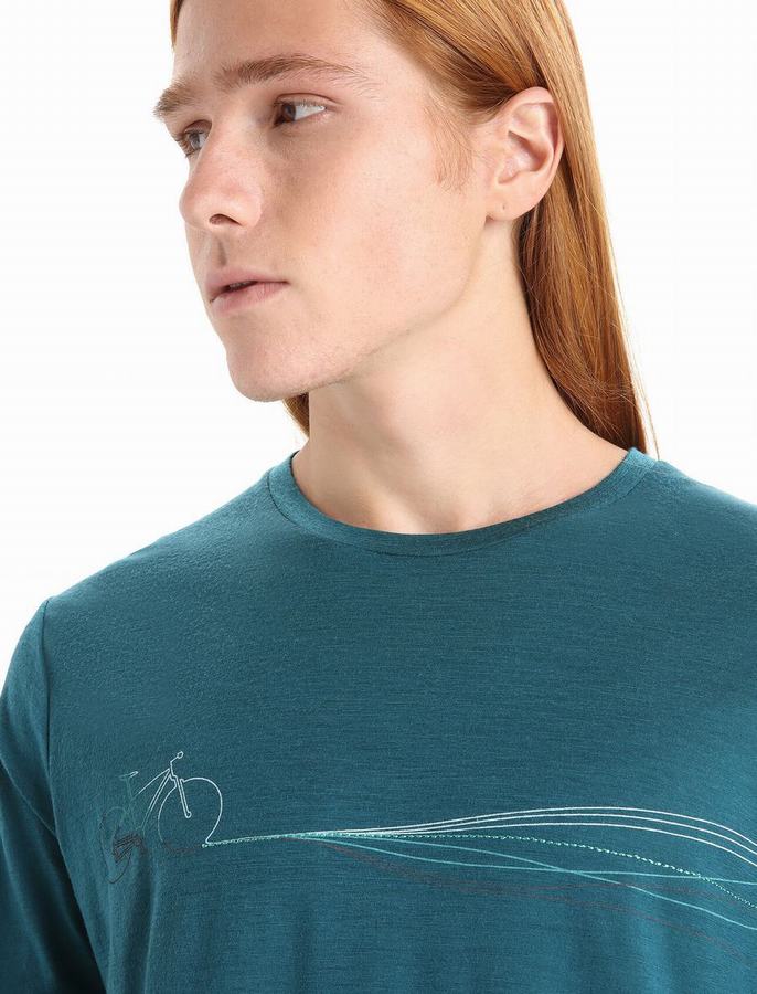 Camiseta Icebreaker Merino Tech Lite II Corta Sleeve Cadence Paths Hombre Azules Verdes | EZH2649QA