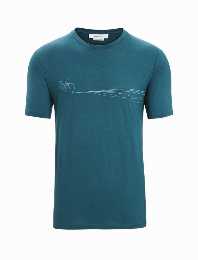 Camiseta Icebreaker Merino Tech Lite II Corta Sleeve Cadence Paths Hombre Azules Verdes | EZH2649QA