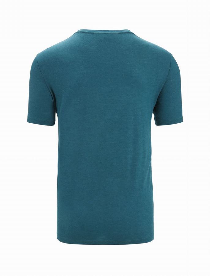 Camiseta Icebreaker Merino Tech Lite II Corta Sleeve Cadence Paths Hombre Azules Verdes | EZH2649QA