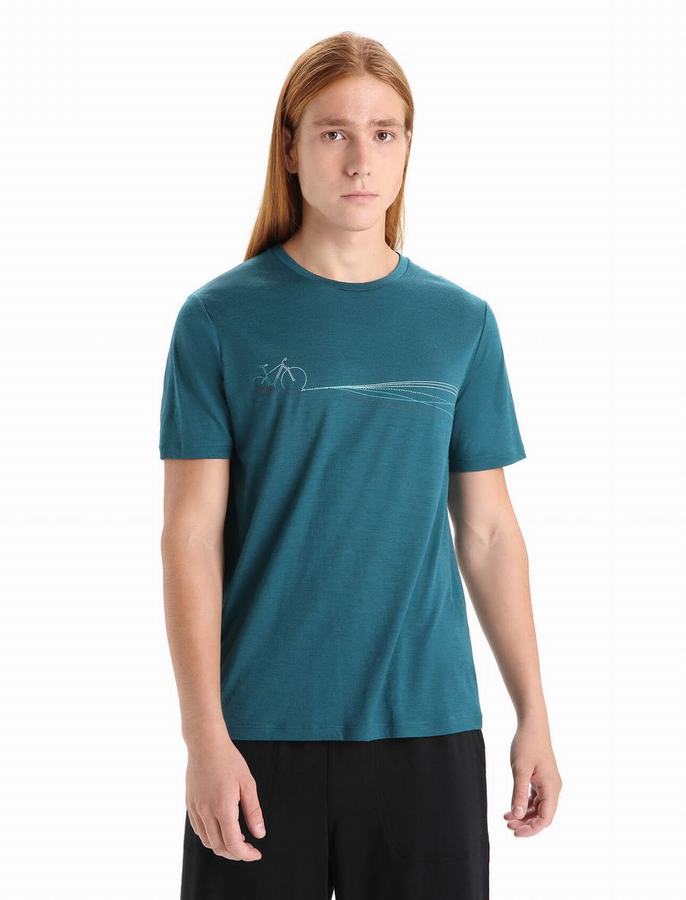 Camiseta Icebreaker Merino Tech Lite II Corta Sleeve Cadence Paths Hombre Azules Verdes | EZH2649QA