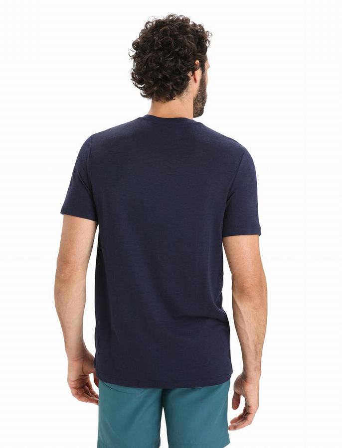 Camiseta Icebreaker Merino Tech Lite II Corta Sleeve Hombre Azul Marino | EZL2381KC