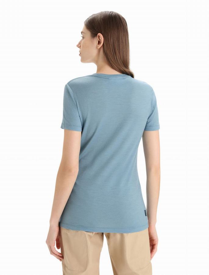 Camiseta Icebreaker Merino Tech Lite II Corta Sleeve Earth Mujer Azules | FIM486JI