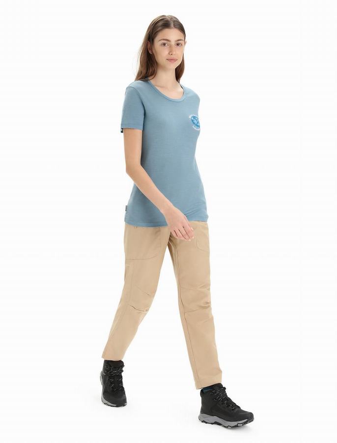 Camiseta Icebreaker Merino Tech Lite II Corta Sleeve Earth Mujer Azules | FIM486JI