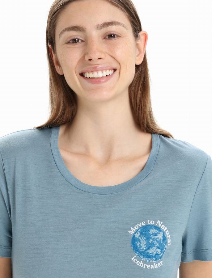 Camiseta Icebreaker Merino Tech Lite II Corta Sleeve Earth Mujer Azules | FIM486JI