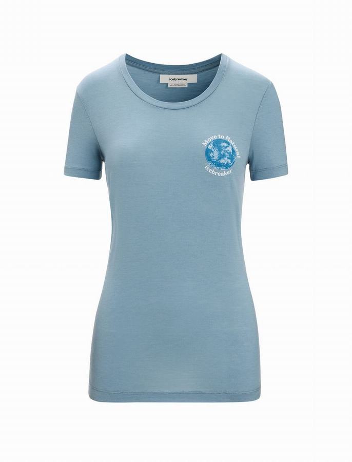 Camiseta Icebreaker Merino Tech Lite II Corta Sleeve Earth Mujer Azules | FIM486JI