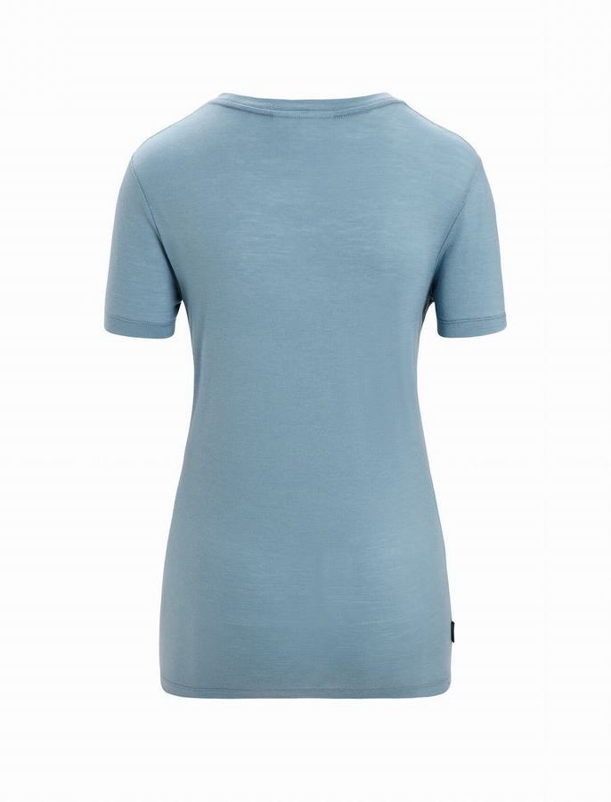 Camiseta Icebreaker Merino Tech Lite II Corta Sleeve Earth Mujer Azules | FIM486JI