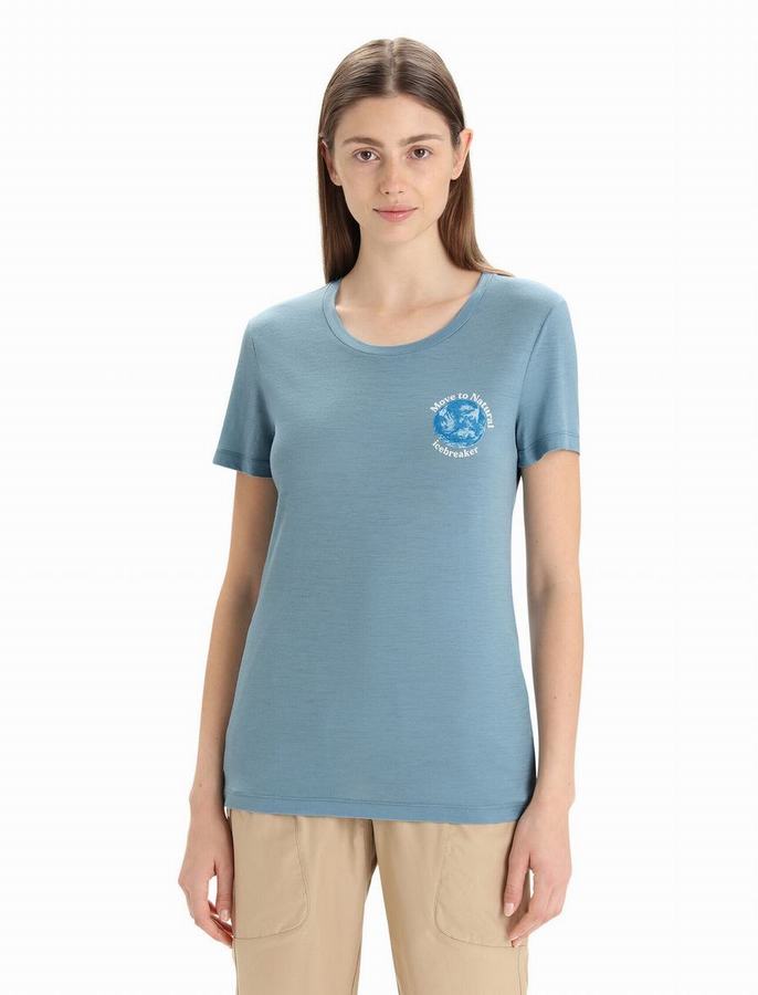 Camiseta Icebreaker Merino Tech Lite II Corta Sleeve Earth Mujer Azules | FIM486JI