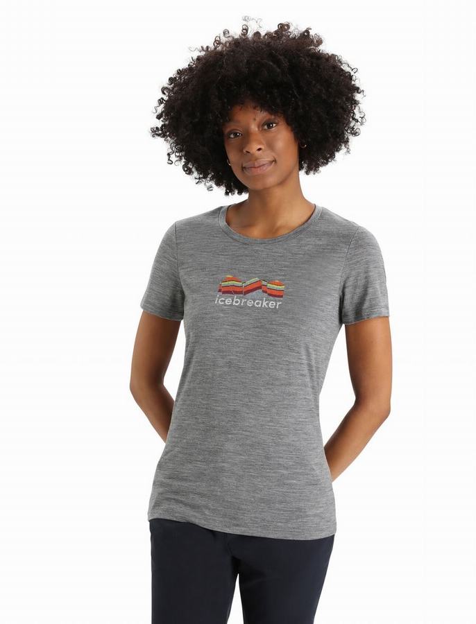 Camiseta Icebreaker Merino Tech Lite II Corta Sleeve Mountain Geology Mujer Grises | FZF4123WW