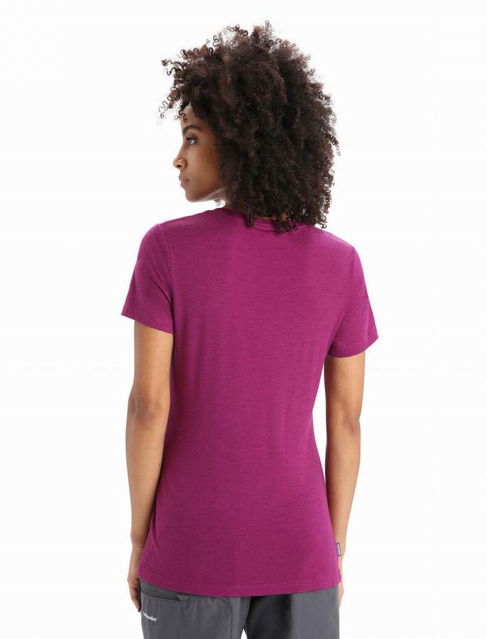 Camiseta Icebreaker Merino Tech Lite II Corta Sleeve Moon Phase Mujer Morados Oscuro | LNE9443YE