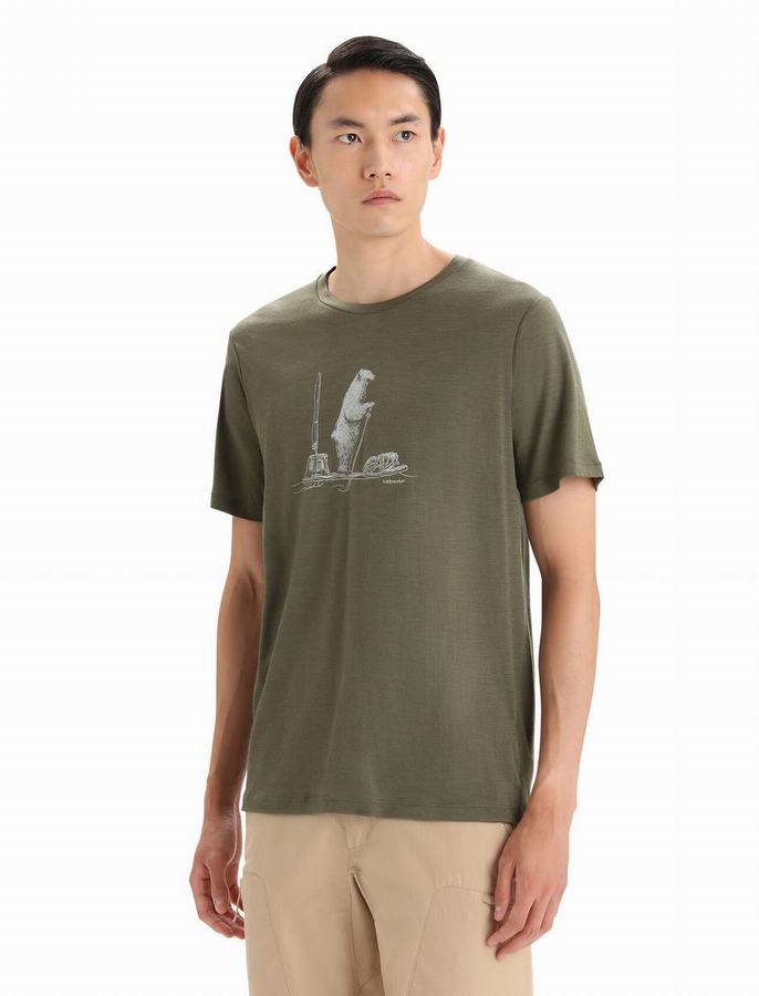 Camiseta Icebreaker Merino Tech Lite II Corta Sleeve Polar Paddle Hombre Verde Oliva | LXE6692WV