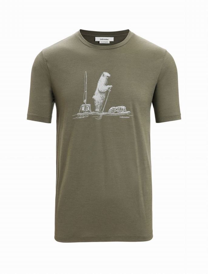 Camiseta Icebreaker Merino Tech Lite II Corta Sleeve Polar Paddle Hombre Verde Oliva | LXE6692WV