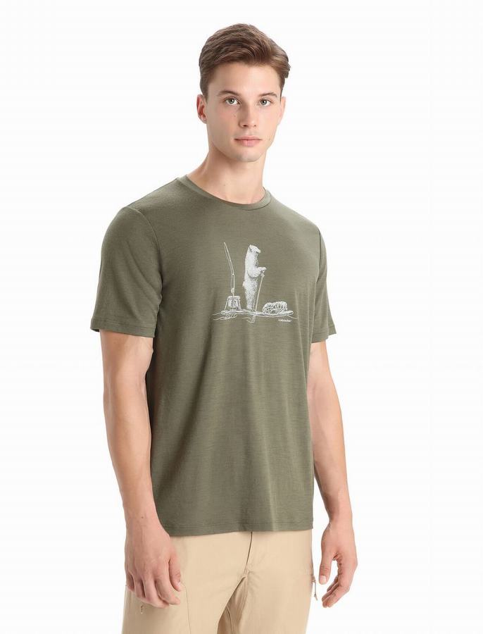 Camiseta Icebreaker Merino Tech Lite II Corta Sleeve Polar Paddle Hombre Verde Oliva | LXE6692WV