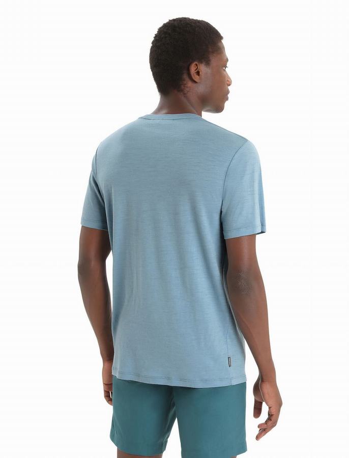 Camiseta Icebreaker Merino Tech Lite II Corta Sleeve Earth Hombre Azules | MQR7556RP