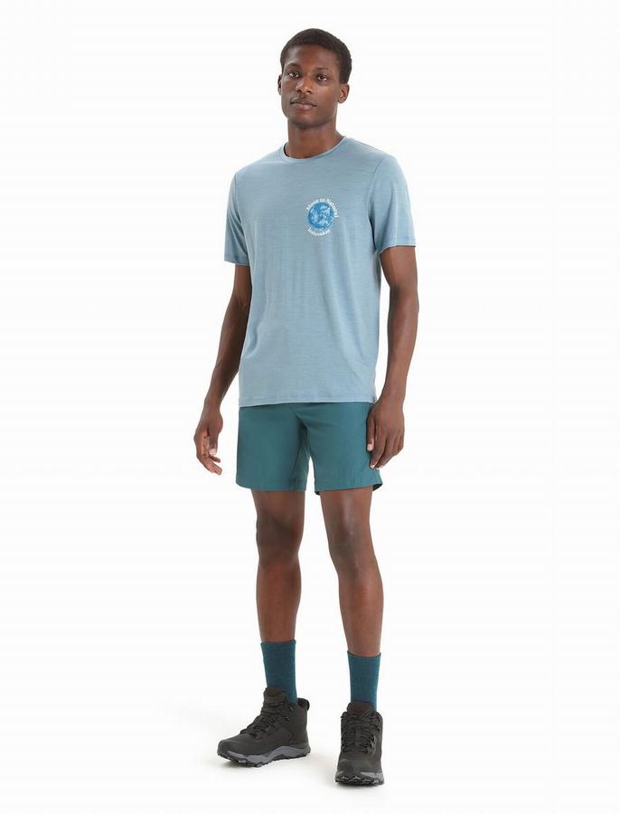 Camiseta Icebreaker Merino Tech Lite II Corta Sleeve Earth Hombre Azules | MQR7556RP