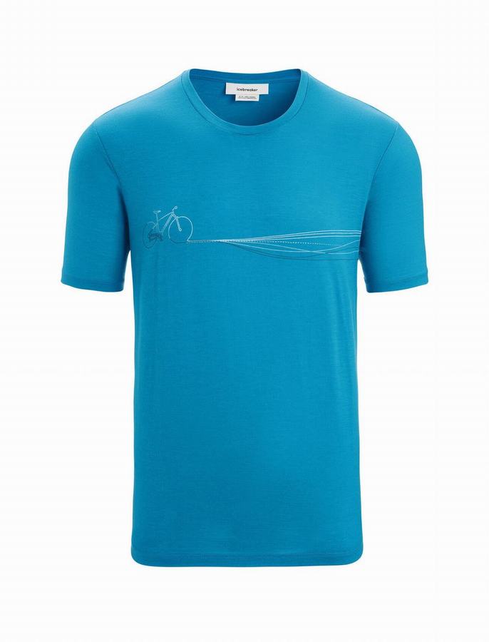 Camiseta Icebreaker Merino Tech Lite II Corta Sleeve Cadence Paths Hombre Azules | OUS3553PN