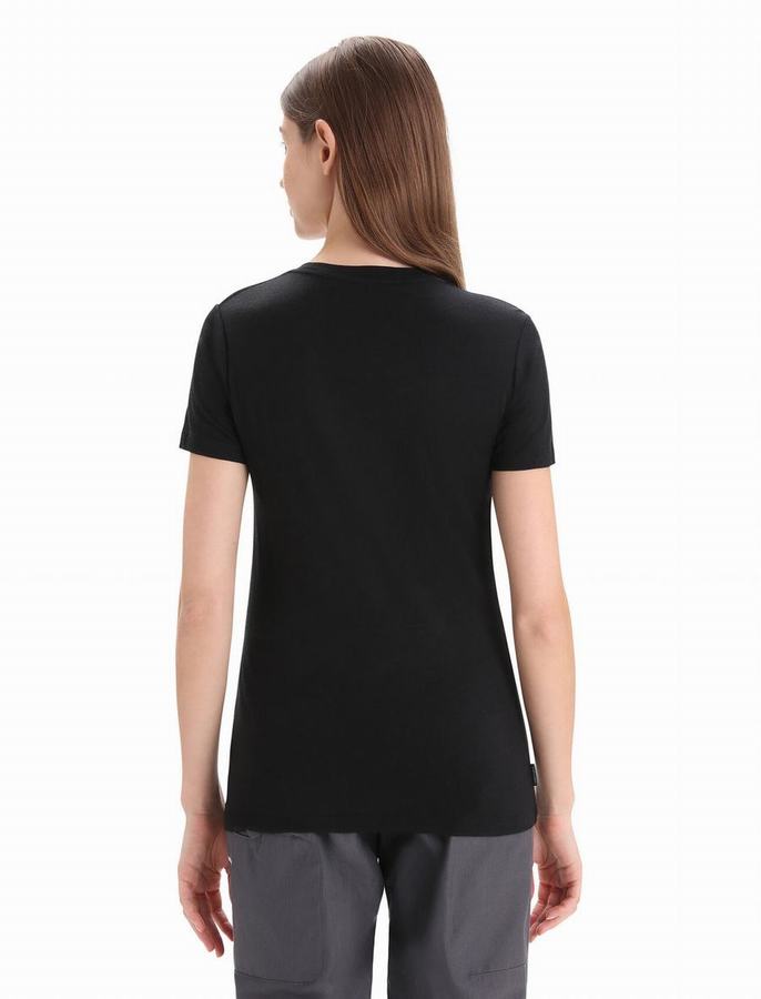 Camiseta Icebreaker Merino Tech Lite II Corta Sleeve Natural Mujer Negros | SLG5717JT