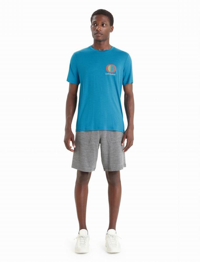 Camiseta Icebreaker Merino Tech Lite II Corta Sleeve Spring Glow Hombre Azules | SSY8956YL